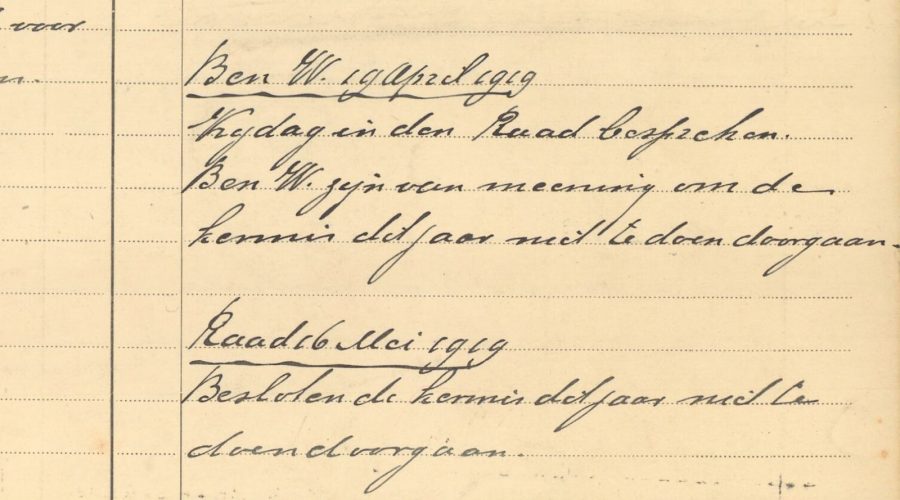 Archiefstuk gemeente Tilburg uit 1919