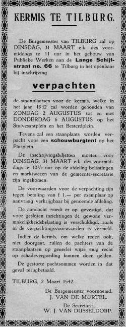 Stichting Kermis Cultuur: Krantenartikel Tilburg - 1942 1942, Kermis, Tilburg, Tilburgse kermis