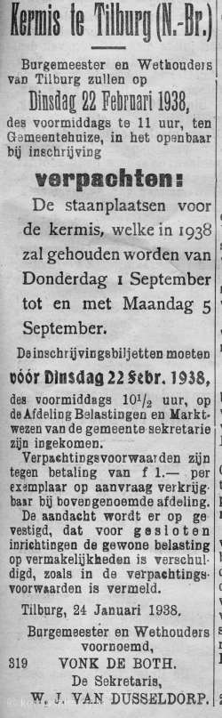 stichting Kermis Cultuur: Krantenartikel Tilburg - 1938 1938, Kermis, Tilburg, Tilburgse kermis